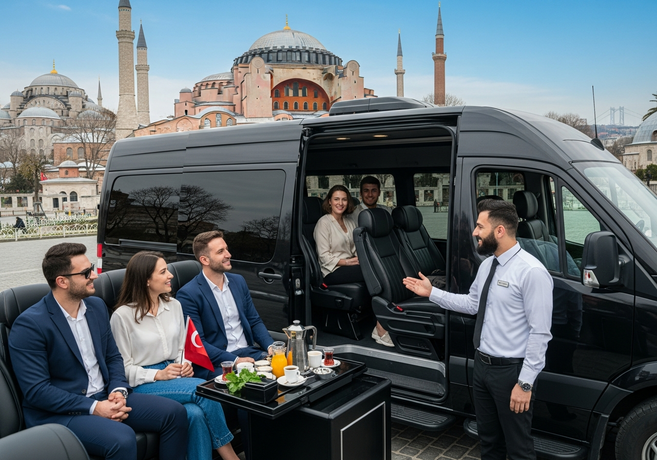 Luxury black Mercedes Vito van for VIP intercity transfer services in Turkey
