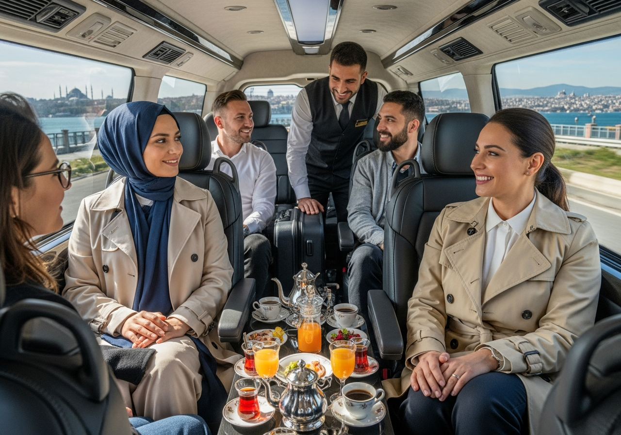 Luxury black Mercedes Vito van ready for a VIP transfer from Istanbul Airport to Bursa.