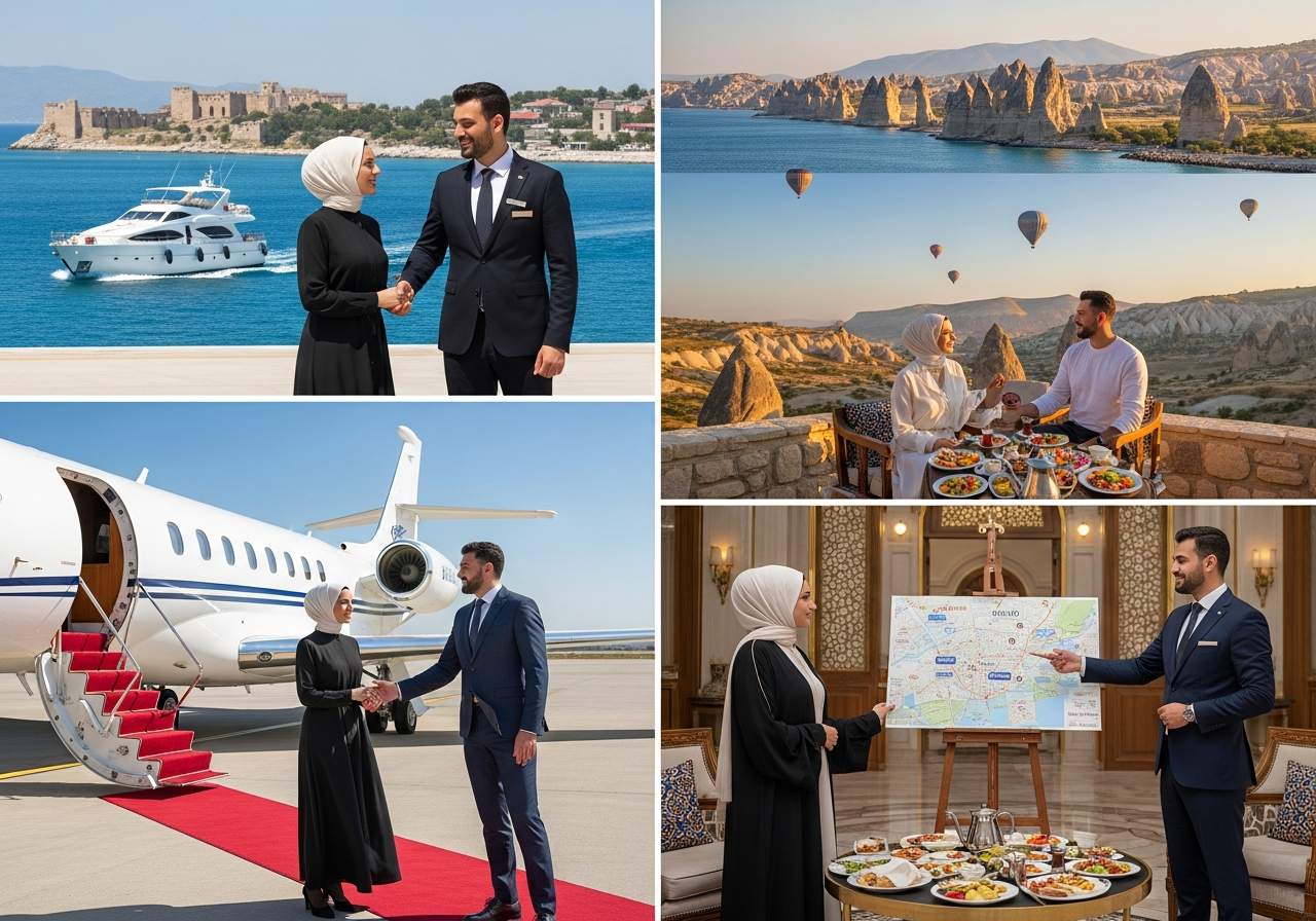 مرشد سياحي يشرح معالم أثرية لزوجين في برنامج سياحي فاخر في تركيا