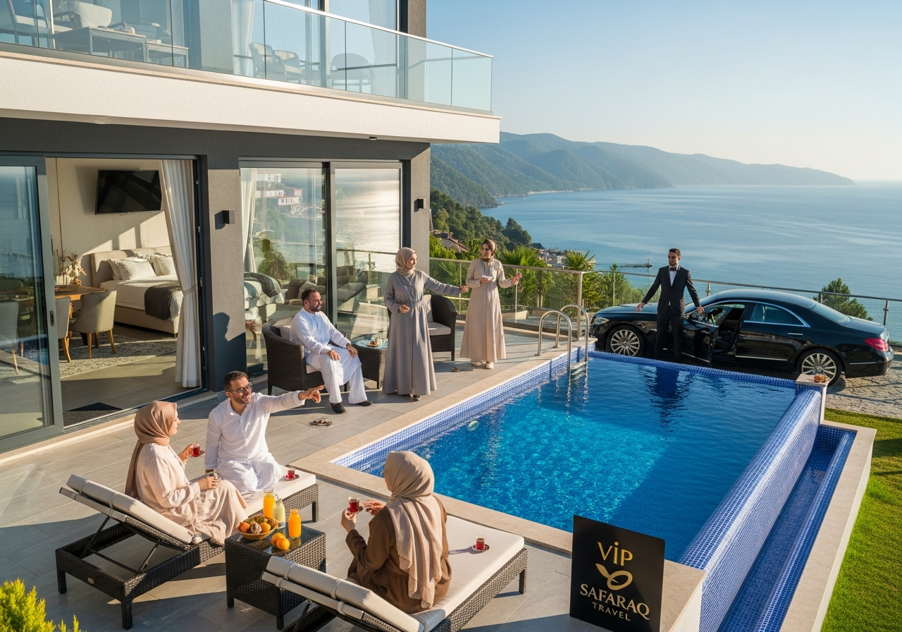 فيلا فاخرة بإطلالة بانورامية على البحر في طرابزون، مثالية للإيجار اليومي العائلي