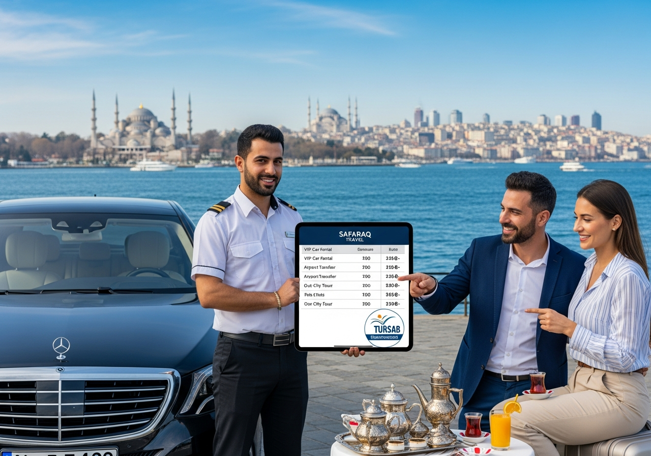 سيارة مرسيدس فيتو سوداء فاخرة مع سائق في اسطنبول لخدمات سفرك السياحية 2025