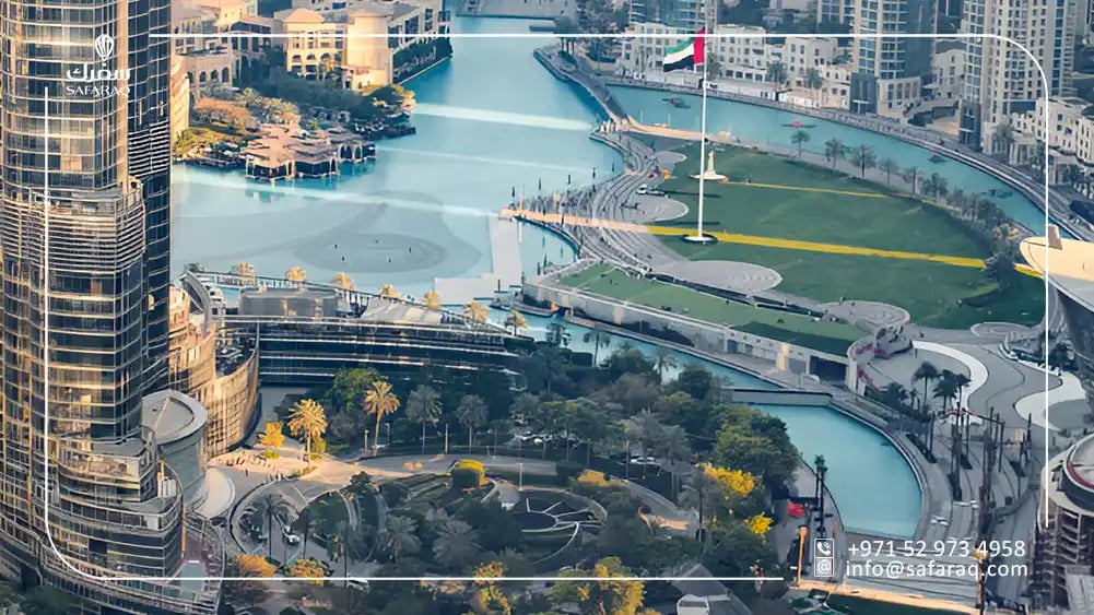 burj park in Dubai from top