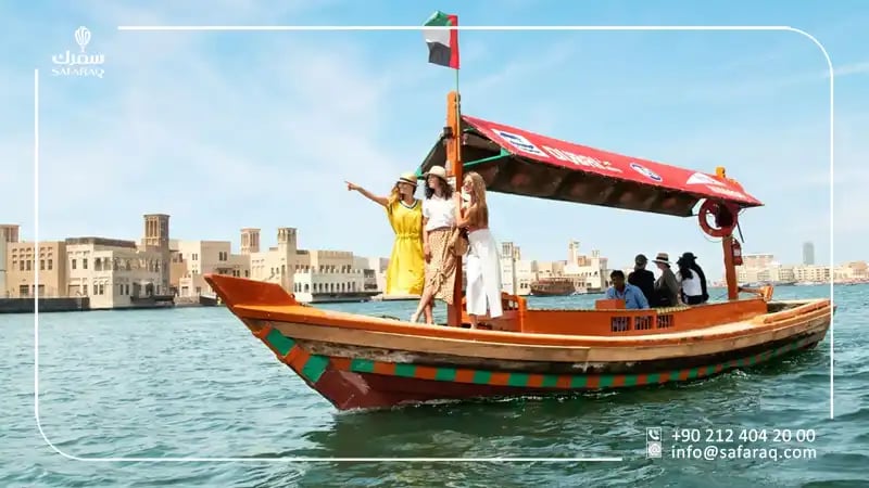 tourist on a boat in Dubai creek