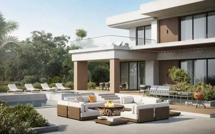 modern villa with pool and large patio