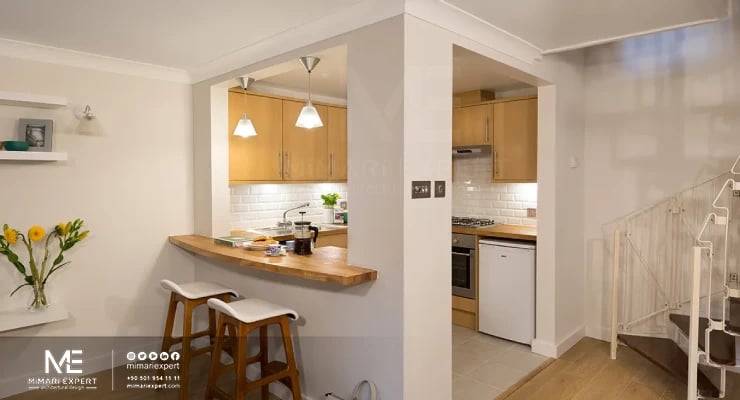 المطبخ المفتوح بتصميم الشريط الجزئي