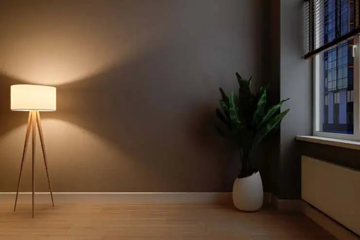 Dark Empty Room With tripod Lamp Shade