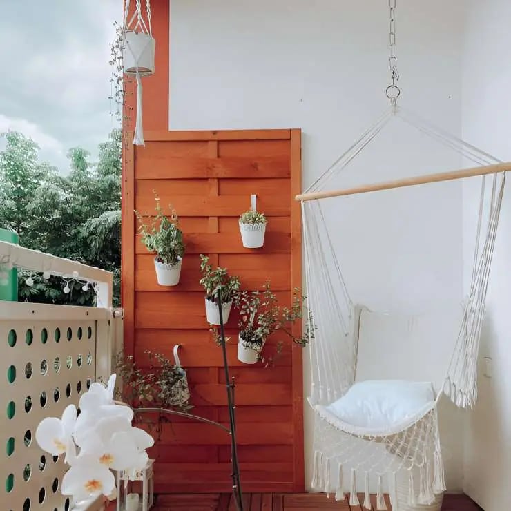 Macrame Hanging Chair in a balcony