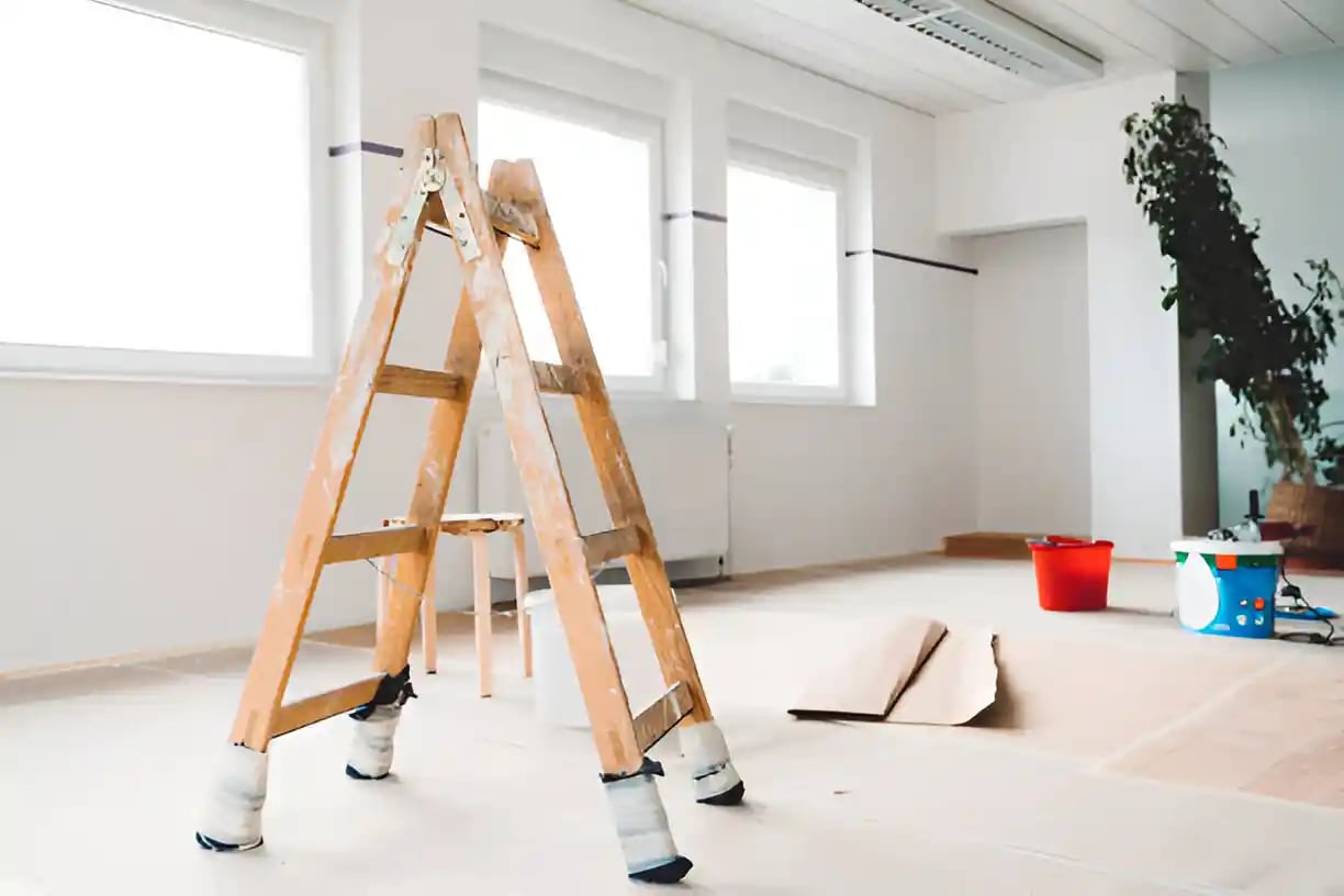 Painters ladder in the middle of the room