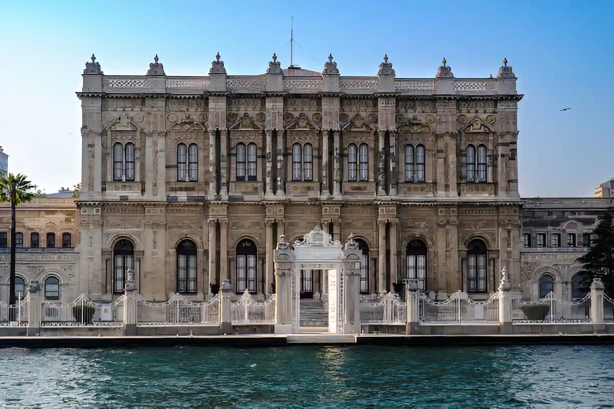 The facade and entrance of the Dolmabahce Palace