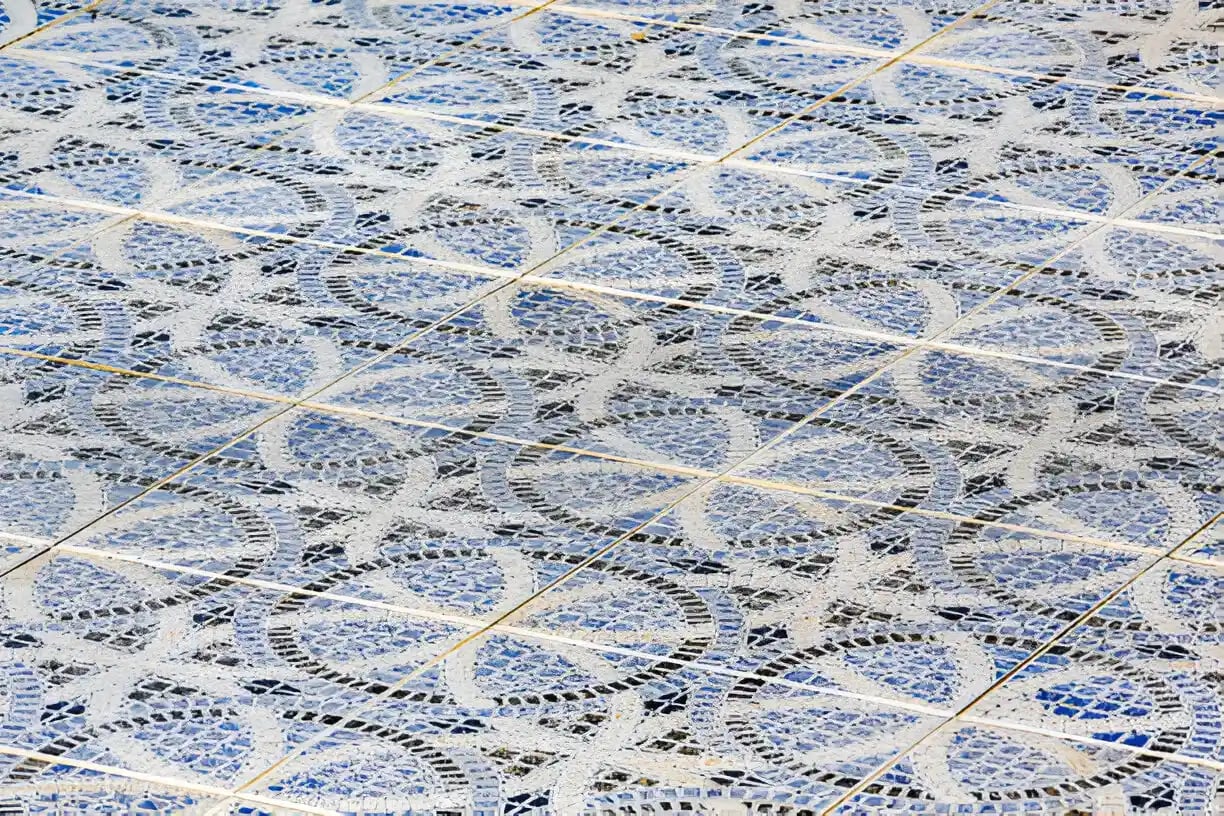 Blue and White Patterned mosaic Tile Floor