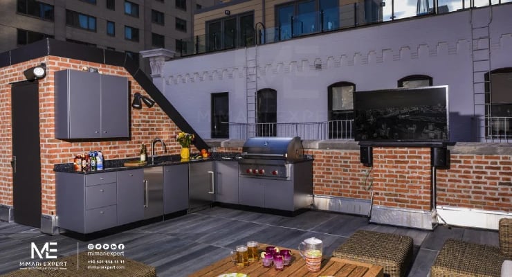 المطبخ الخارجي مع منطقة جلوس