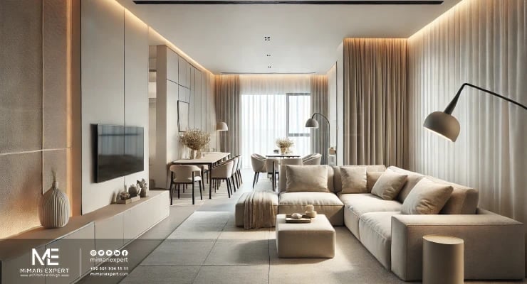 مطبخ مفتوح مع غرفة طعام بمساحة 30 متراً مربعاً