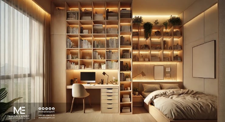 مكتب منزلي في غرفة بمساحة 15 متراً مربعاً