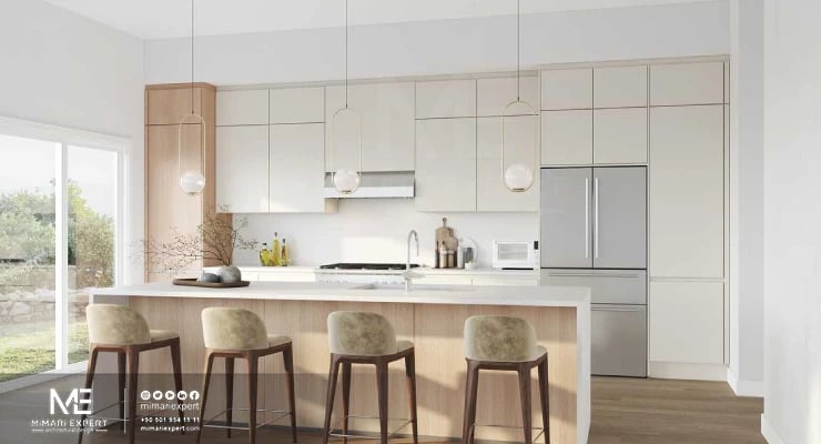 ديكور مطبخ بالأبيض الكريمي والمائل للأصفر