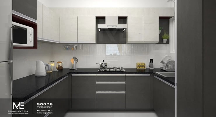 ديكور مطبخ بدرجات الرمادي الداكن