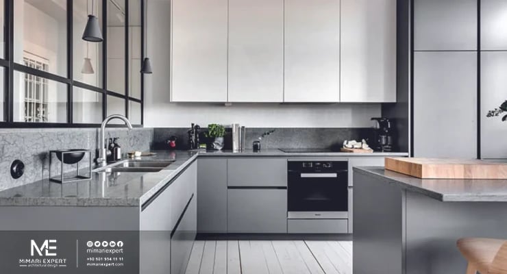 مطبخ ألوميتال بتدرجات اللون الرمادي